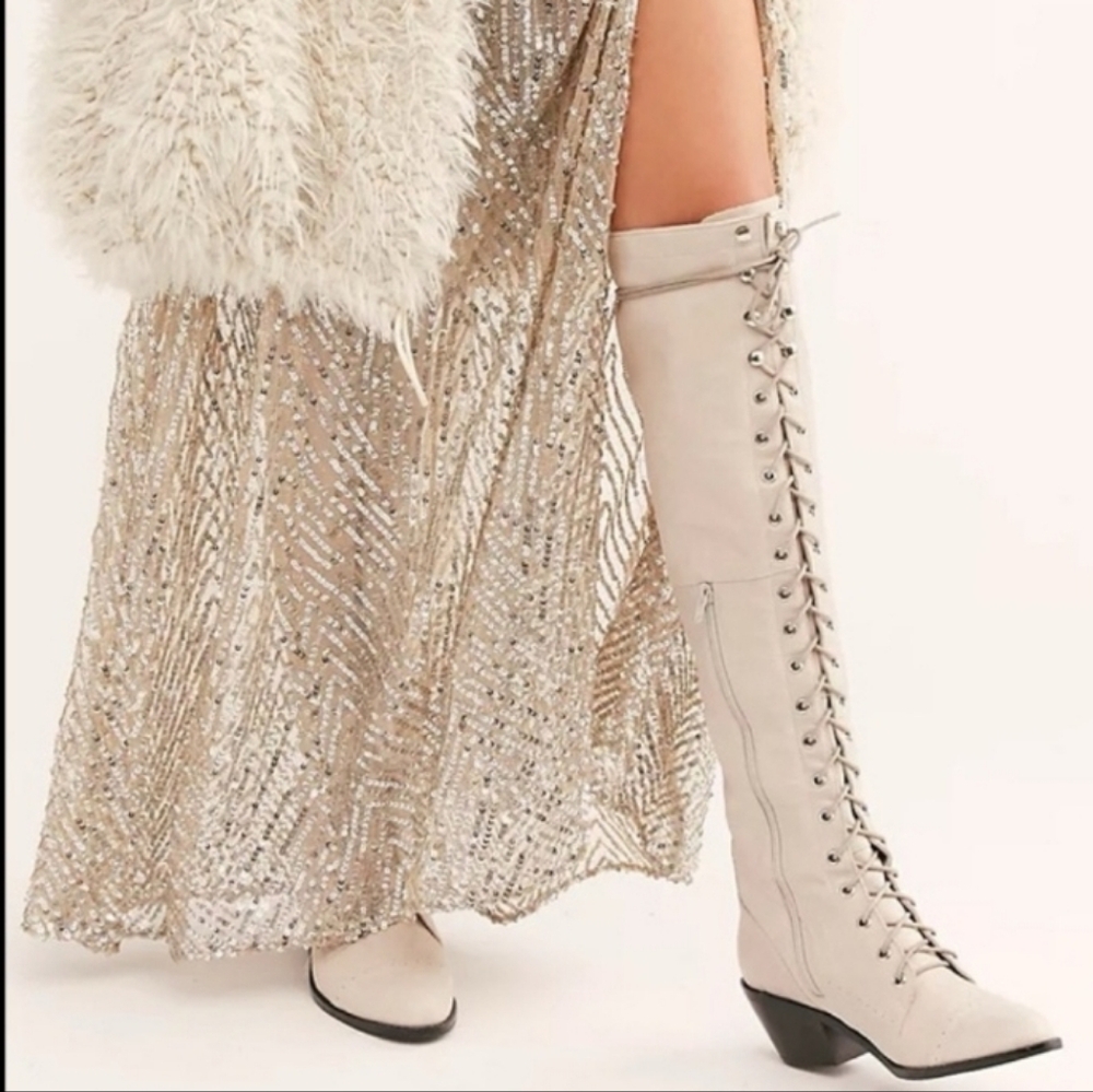 Jeffrey Campbell Ivory Lace-Up Over-the-Knee Boots